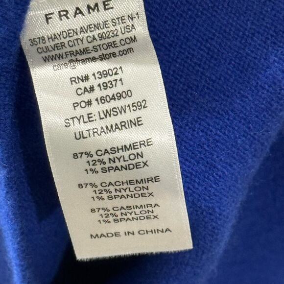 Frame Cashmere Padded Shoulder Mini Dress 3/4 Sleeve Royal Blue Size S NWOT $648 - Picture 11 of 12